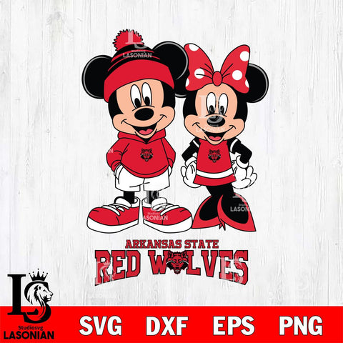 Arkansas State Red Wolves Mickey Minnie Mouse Cute Football Svg Eps Dxf Png File, NCAA svg , File Cut , Digital Download , Instant Download, Cut Svg Files