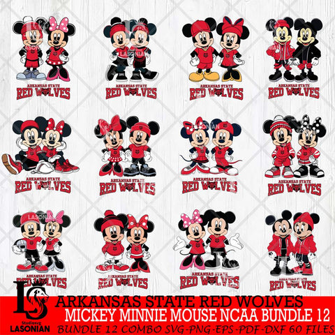 Arkansas State Red Wolves Mickey Minnie Mouse NCAA Bundle 12 Svg Eps Dxf Png File, Bundle NCAA svg , File Cut , Digital Download , Instant Download, Cut Svg Files