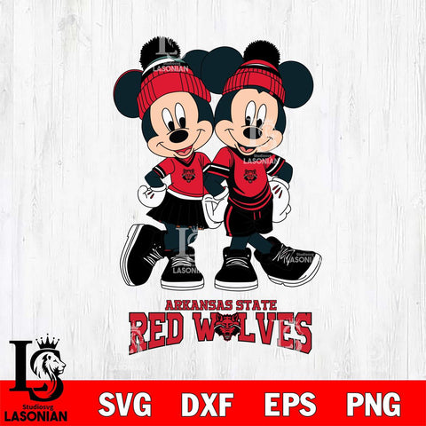 Arkansas State Red Wolves Mickey Minnie Valentine Football Svg Eps Dxf Png File, NCAA svg , Digital Download , Instant Download, Cricut File