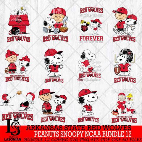 Arkansas State Red Wolves Peanuts Snoopy Player NCAA Bundle 12 SVG DXF EPS PNG FILE,Snoopy File Cut, bundle NCAA Digital Download,Instant Download, Silhouette
