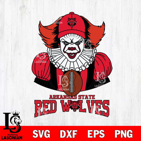 Arkansas State Red Wolves Pennywise Horror Sport 9 Svg Eps Dxf Png File, Digital Download