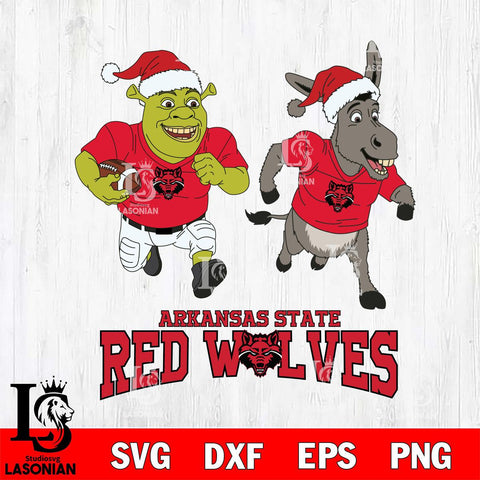 Arkansas State Red Wolves Shrek and Donkey Football Cricut,Christmas SVG DXF EPS PNG FILE, NCAA Digital Download,Instant Download, Silhouette