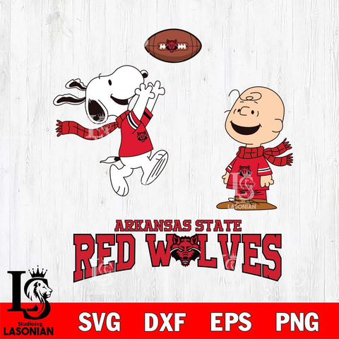 Arkansas State Red Wolves Snoopy & Charlie Brown Football Cricut,Christmas SVG DXF EPS PNG FILE, NCAA Digital Download,Instant Download, Silhouette