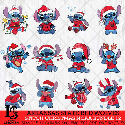 Arkansas State Red Wolves Stitch Christmas NCAA Bundle 12 Svg Eps Dxf Png File, Digital Download, Instant Download