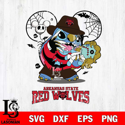 Arkansas State Red Wolves Stitch Freddy Krueger Halloween Svg Eps Dxf Png File, Digital Download, Instant Download