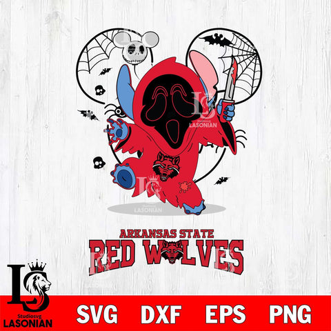 Arkansas State Red Wolves Stitch Ghost Face Halloween 2 Svg Eps Dxf Png File, Digital Download, Instant Download