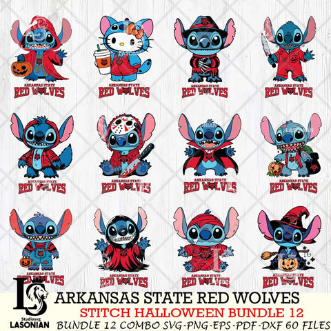 Arkansas State Red Wolves Stitch Horror Bundle 12 SVG Svg Eps Dxf Png File, NCAA svg, Digital Download, Instant Download