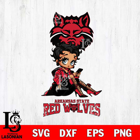 Arkansas State Red Wolves Style Black Fan Girl Betty Boop, Svg Eps Dxf Png File, Digital Download