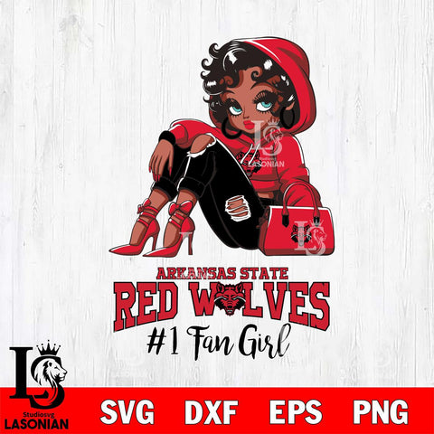 Arkansas State Red Wolves #1 beauty Black Fan Girl, Svg Eps Dxf Png File, Digital Download