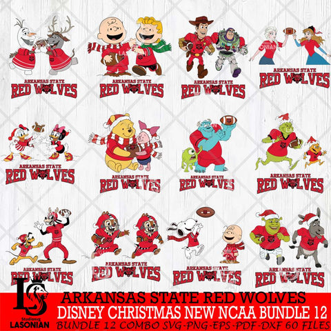 Arkansas State Red Wolves  Disney Christmas New NCAA Bundle 12 Cricut,Christmas SVG DXF EPS PNG FILE, BUNDLE NCAA Digital Download,Instant Download, Silhouette
