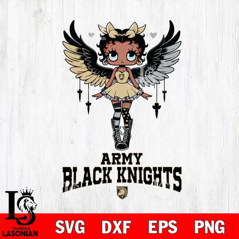 Army Black Knights Anglel Black Fan Girl Betty Boop, Svg Eps Dxf Png File, Digital Download