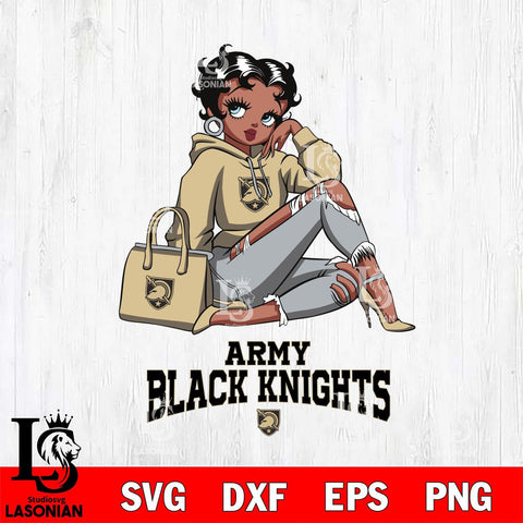 Army Black Knights Awesome Black Fan Girl Betty Boop, Svg Eps Dxf Png File, Digital Download