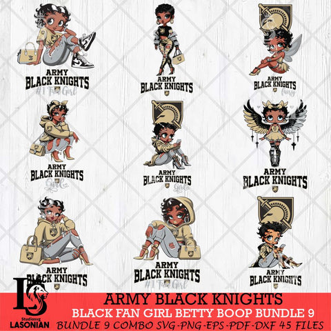 Army Black Knights Black Fan Girl Betty Boop Bundle 9, Svg Eps Dxf Png File, Digital Download