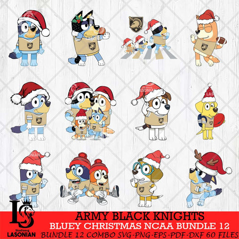 Army Black Knights Bluey Christmas NCAA Bundle 12 SVG Eps Dxf Png File, Digital Download, Instant Download
