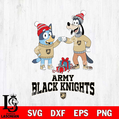 Army Black Knights Bluey With Goofy Christmas File Cut, NCAA SVG DXF EPS PNG FILE, Digital Download,Instant Download, Silhouette