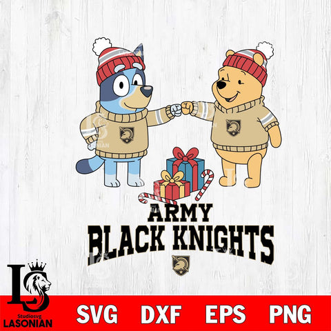Army Black Knights Bluey With Winnie The Pooh Christmas File Cut, NCAA SVG DXF EPS PNG FILE, Digital Download,Instant Download, Silhouette