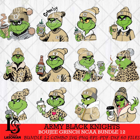 Army Black Knights Boujee Grinch NCAA Bundle 12 SVG Eps Dxf Png File, Digital Download, Instant Download