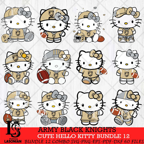 Army Black Knights Cute Hello Kitty Bundle 12 SVG Eps Dxf Png File, NCAA Bundle svg, Digital Download, Instant Download