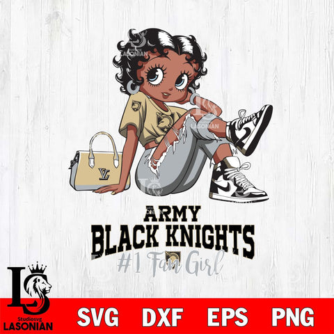 Army Black Knights #1 Black Fan Girl Betty Boop, Svg Eps Dxf Png File, Digital Download