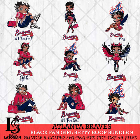 Atlanta Braves Black Fan Girl Betty Boop Bundle 9, Svg Eps Dxf Png File, Digital Download