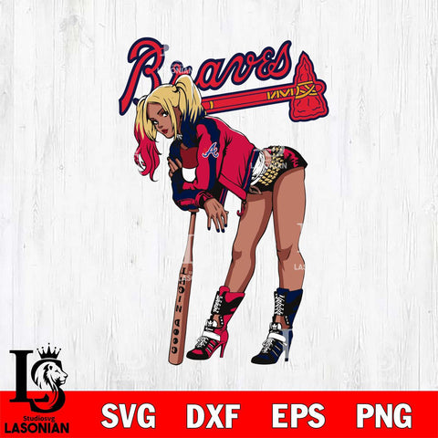 Atlanta Braves Black Fan Girl Harley Quinn MLB Svg Eps Dxf Png File, Digital Download, Instant Download