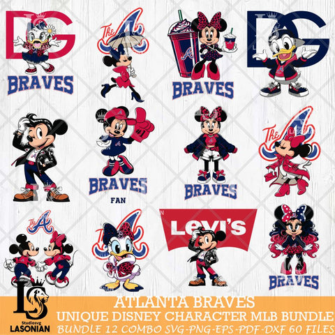 Atlanta Braves Disney character MLB Bundle 12 Svg Eps Dxf Png File, Digital Download, Instant Download