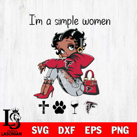 Atlanta Falcons Betty Boop Black Fan I Am Simple Women Svg Eps Dxf Png File, Digital Download
