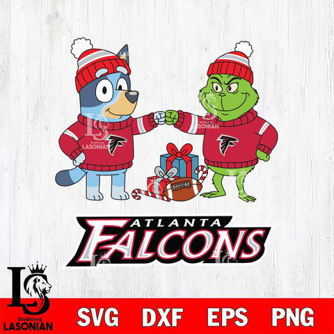 Atlanta Falcons Bluey With Grinch Christmas Cricut,Christmas SVG DXF EPS PNG FILE, Digital Download,Instant Download, Silhouette