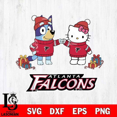 Atlanta Falcons Bluey With Hello kitty Christmas Cricut,Christmas SVG DXF EPS PNG FILE, Digital Download,Instant Download, Silhouette
