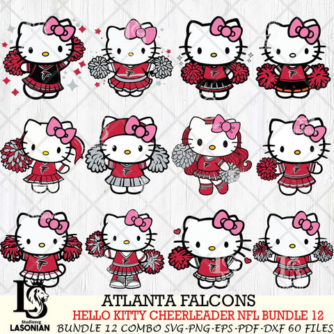 Atlanta Falcons  Hello Kitty Cheerleader NFL Bundle 12 SVG Eps Dxf Png File, Digital Download, Instant Download