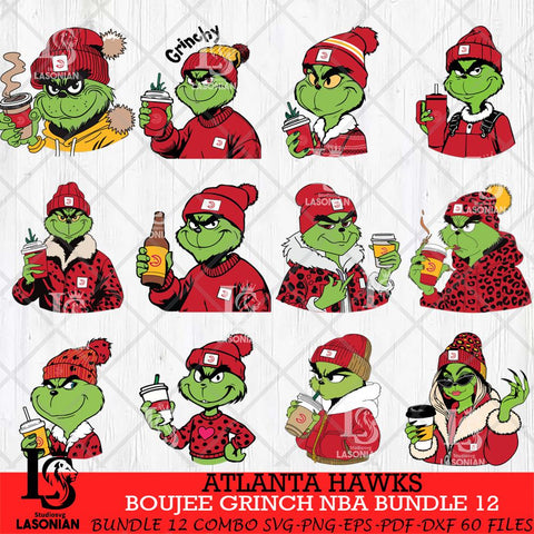 Atlanta Hawks Boujee Grinch NBA Bundle 12 SVG Eps Dxf Png File, Digital Download, Instant Download