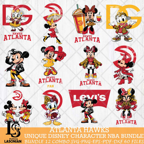 Atlanta Hawks Disney character NBA Bundle 12 Svg Eps Dxf Png File, Digital Download, Instant Download