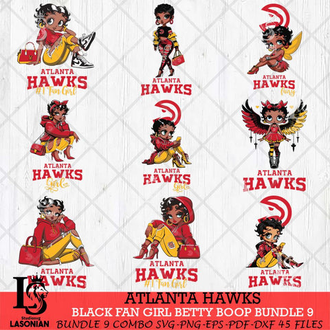 Atlanta Hawks Black Fan Girl Betty Boop Bundle 9 Svg Eps Dxf Png File, Digital Download, Instant Download