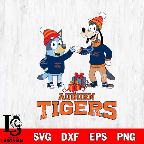 Auburn Tigers Bluey With Goofy Christmas File Cut, NCAA SVG DXF EPS PNG FILE, Digital Download,Instant Download, Silhouette