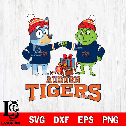 Auburn Tigers Bluey With Grinch Christmas File Cut, NCAA SVG DXF EPS PNG FILE, Digital Download,Instant Download, Silhouette