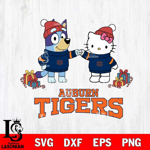 Auburn Tigers Bluey With Hello kitty Christmas File Cut, NCAA SVG DXF EPS PNG FILE, Digital Download,Instant Download, Silhouette