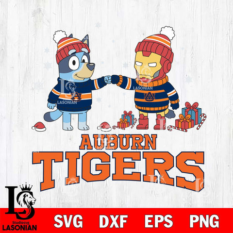 Auburn Tigers Bluey With Iron man Christmas File Cut, NCAA SVG DXF EPS PNG FILE, Digital Download,Instant Download, Silhouette