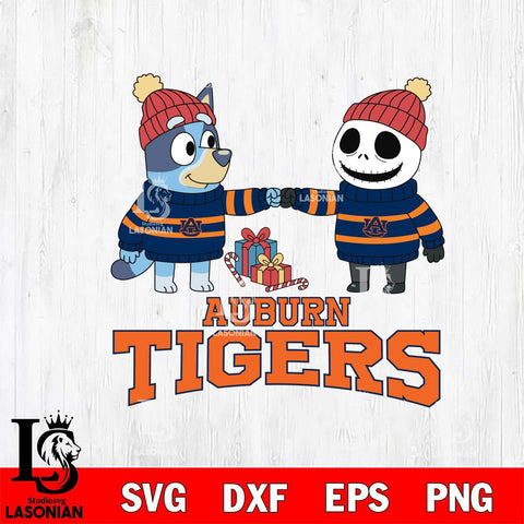 Auburn Tigers Bluey With Jack Skellington Christmas File Cut, NCAA SVG DXF EPS PNG FILE, Digital Download,Instant Download, Silhouette