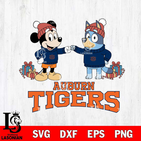 Auburn Tigers Bluey With Mickey Christmas File Cut, NCAA SVG DXF EPS PNG FILE, Digital Download,Instant Download, Silhouette
