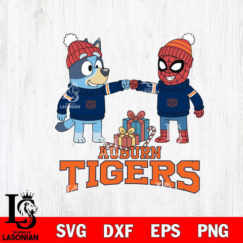 Auburn Tigers Bluey With Spider man Christmas File Cut, NCAA SVG DXF EPS PNG FILE, Digital Download,Instant Download, Silhouette