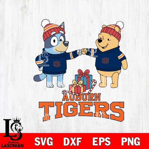 Auburn Tigers Bluey With Winnie The Pooh Christmas File Cut, NCAA SVG DXF EPS PNG FILE, Digital Download,Instant Download, Silhouette