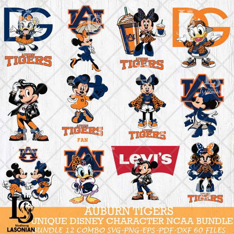 Auburn Tigers Disney character NCAA Bundle 12 Svg Eps Dxf Png File, Digital Download, Instant Download