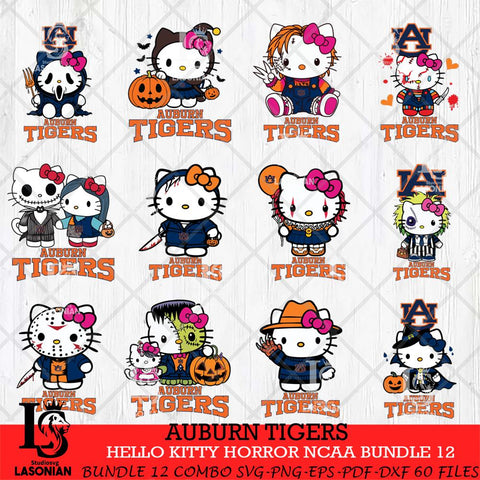 Auburn Tigers Hello Kitty Horror NCAA Bundle 12 SVG Svg Eps Dxf Png File, Digital Download