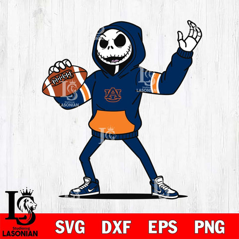 Auburn Tigers Jack Skellington Football Christmas File Cut, NCAA SVG DXF EPS PNG FILE, Digital Download , Criucut , Silhouette