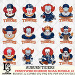 Auburn Tigers  Pennywise Horror NCAA Bundle 12 SVG Svg Eps Dxf Png File, Digital Download