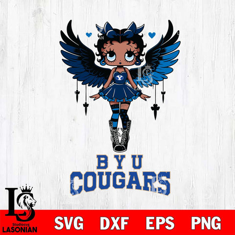 BYU Cougars Anglel Black Fan Girl Betty Boop, Svg Eps Dxf Png File, Digital Download