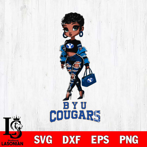 BYU Cougars Beautiful Black Fan Girl, Svg Eps Dxf Png File, Digital Download