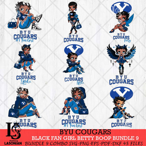 BYU Cougars Black Fan Girl Betty Boop Bundle 9, Svg Eps Dxf Png File, Digital Download