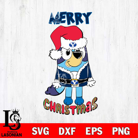 BYU Cougars Bluey Merry Christmas Bluey Santa Claus Svg Eps Dxf Png File, Digital Download