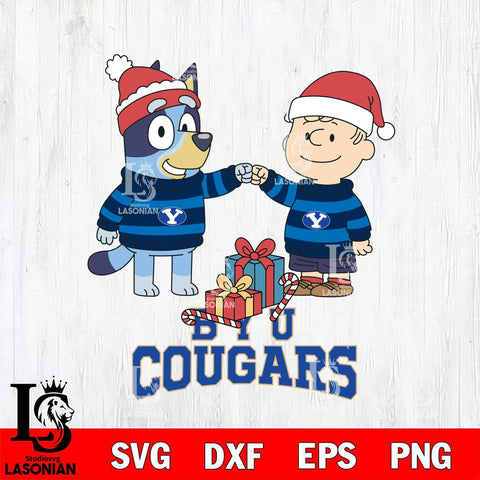 BYU Cougars Bluey With Charlie Brown Christmas File Cut, NCAA SVG DXF EPS PNG FILE, Digital Download,Instant Download, Silhouette
